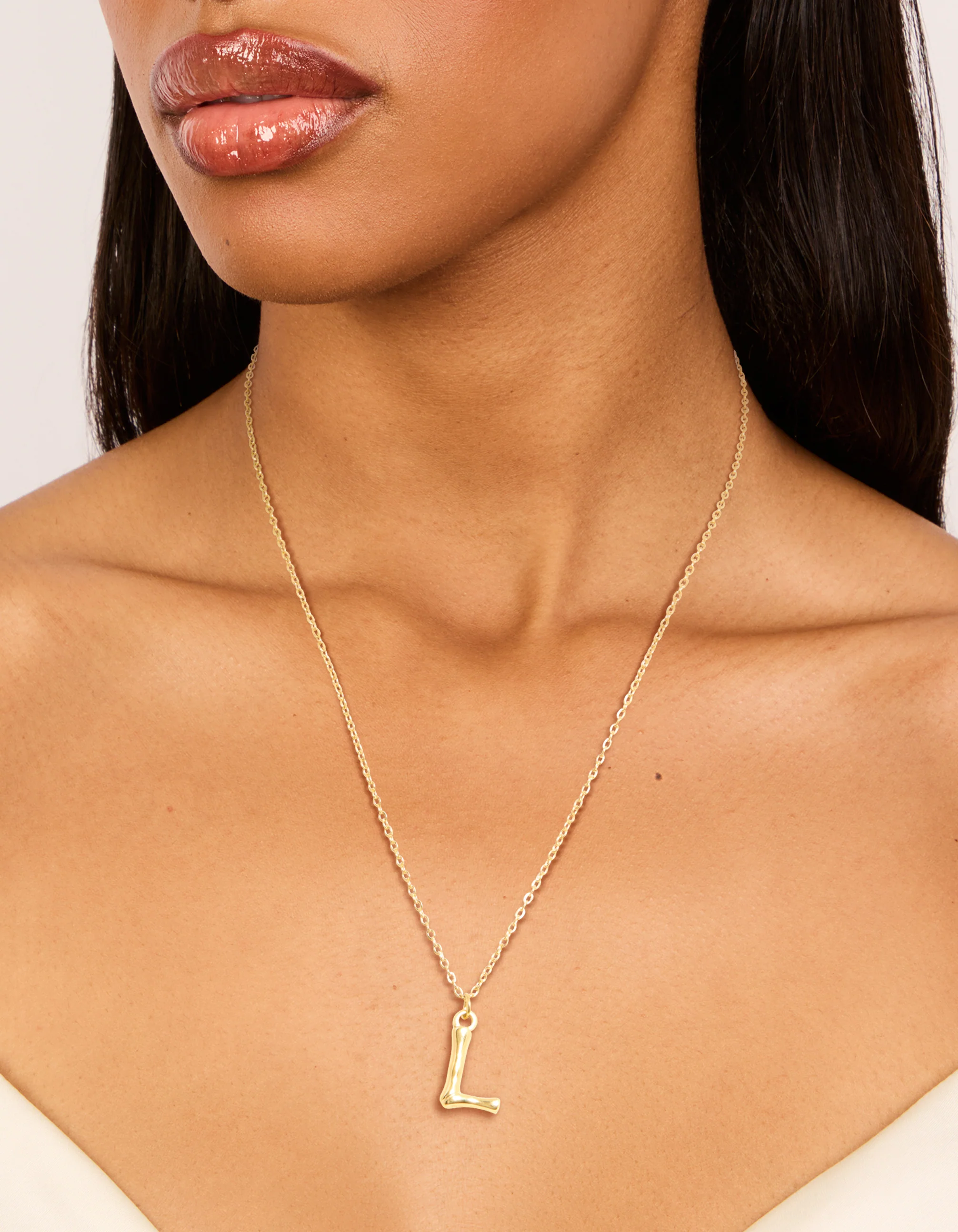 Waterproof Gold Plated Stainless Steel Bamboo Letter L Necklace - Image 2