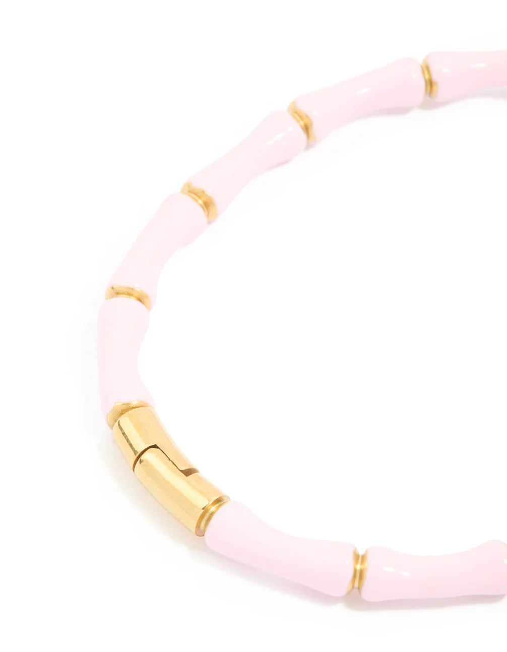 Waterproof Gold Plated Stainless Steel Bamboo Pink Enamel Bangle - Image 5