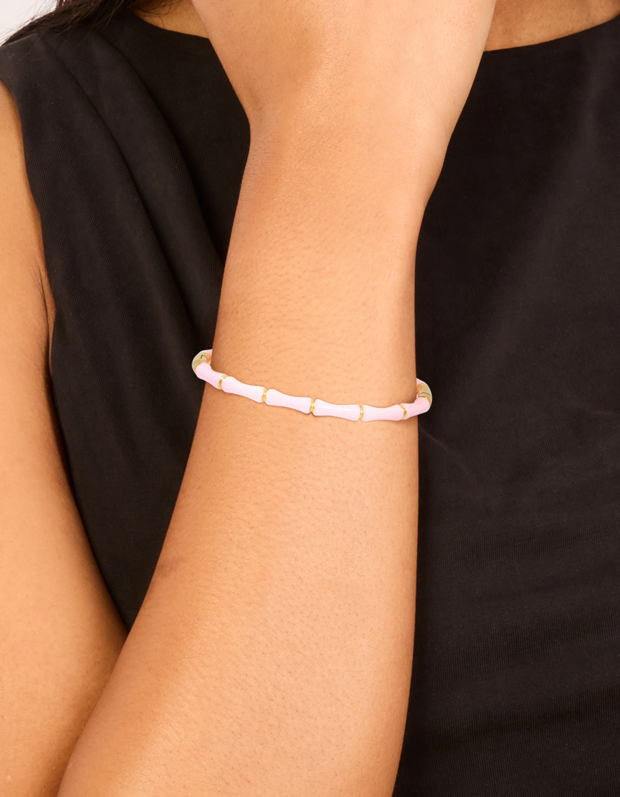 Waterproof Gold Plated Stainless Steel Bamboo Pink Enamel Bangle - Image 6
