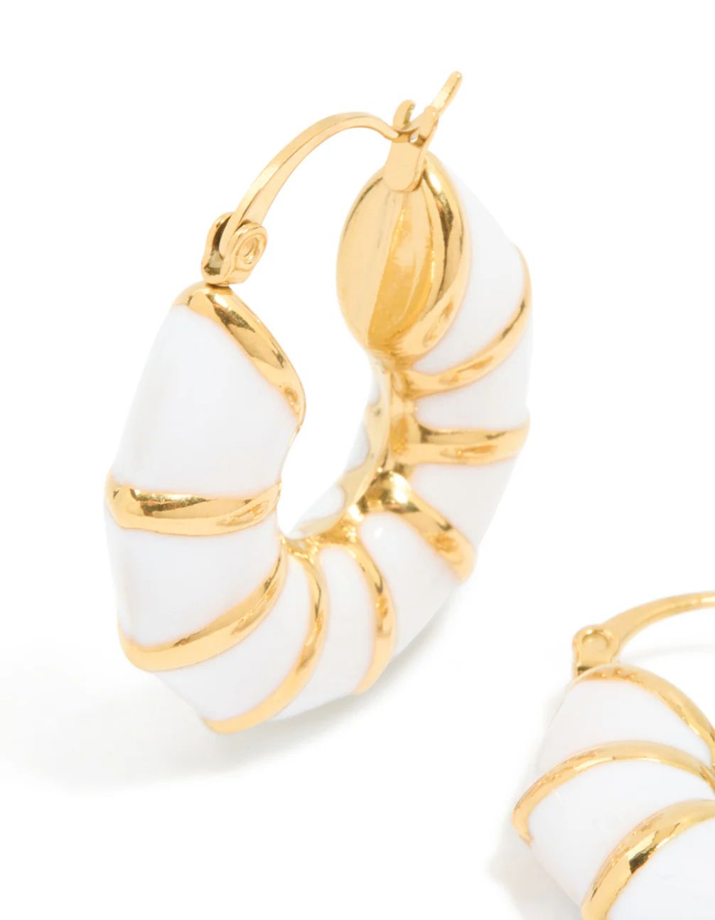 Waterproof Gold Plated Stainless Steel Bamboo White Enamel Huggie Earrings - Image 4