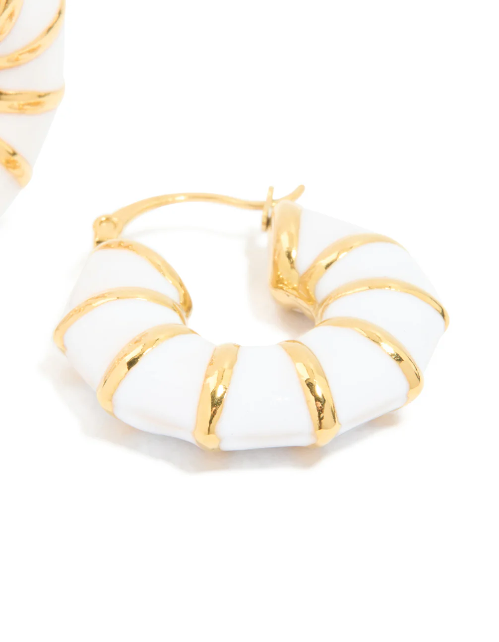 Waterproof Gold Plated Stainless Steel Bamboo White Enamel Huggie Earrings - Image 5