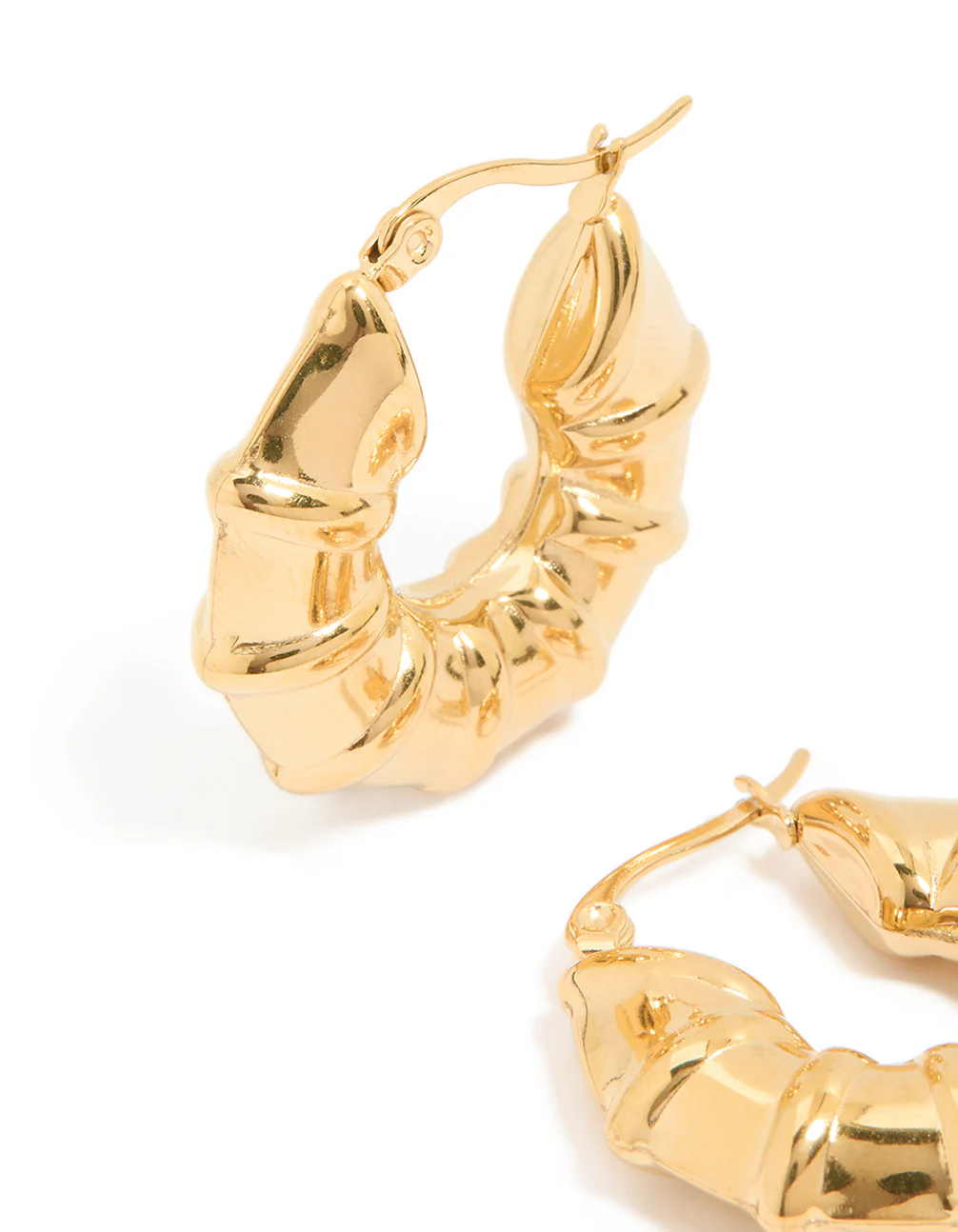 Waterproof Gold Plated Stainless Steel Barrel Detail Hoop Earrings - Image 2