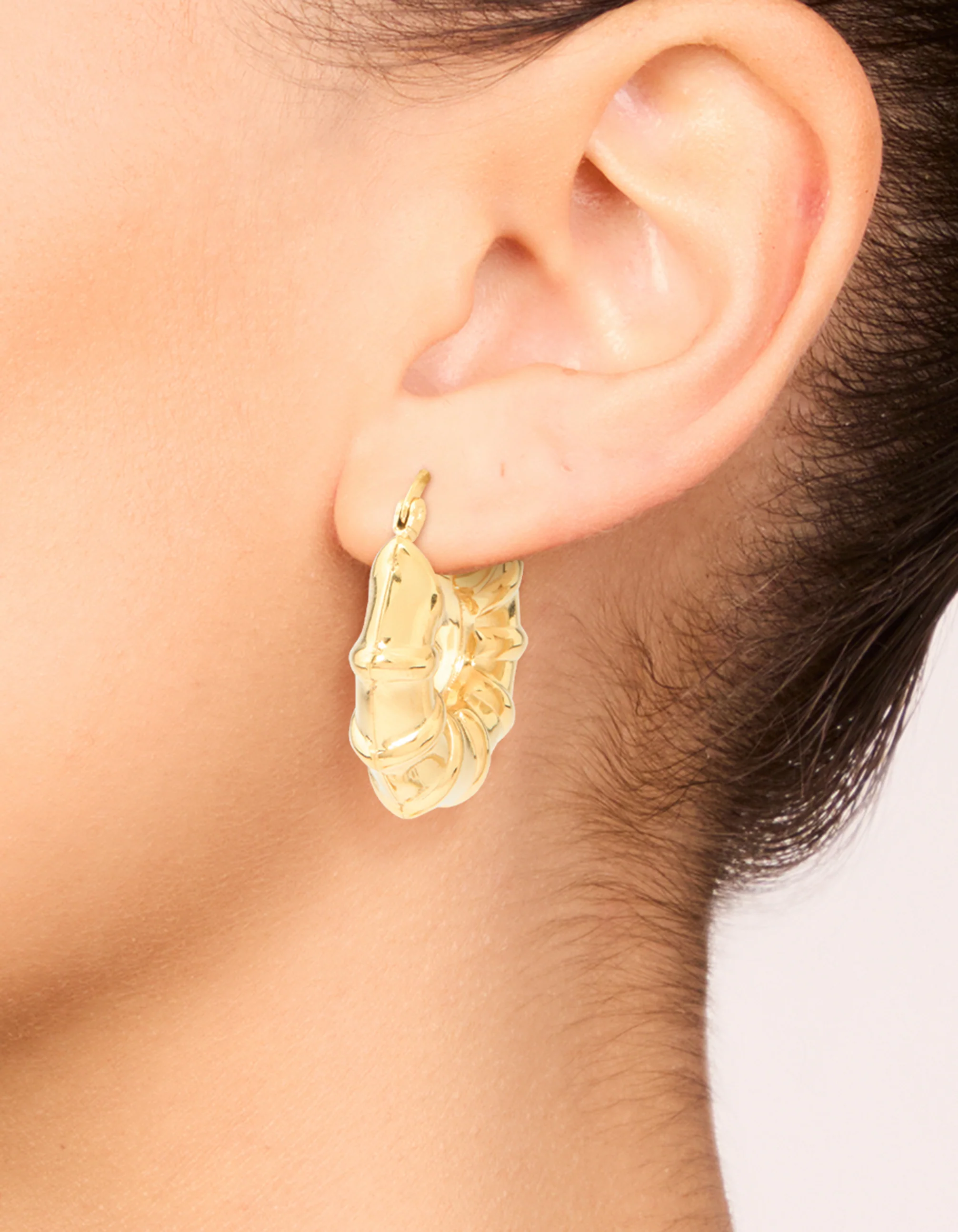 Waterproof Gold Plated Stainless Steel Barrel Detail Hoop Earrings - Image 4