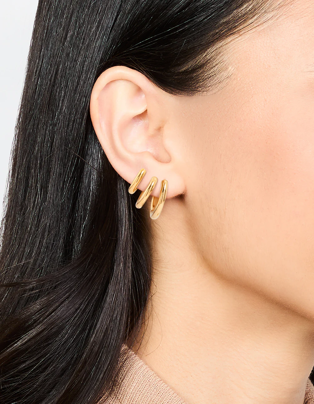 Waterproof Gold Plated Stainless Steel Basic Graduating Hoop Earrings 3-Pack - Image 2