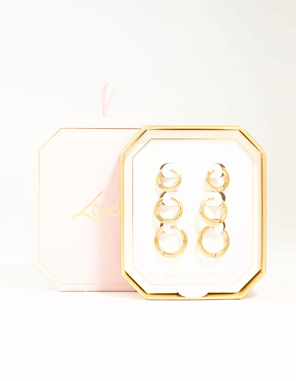 Waterproof Gold Plated Stainless Steel Basic Graduating Hoop Earrings 3-Pack - Image 5