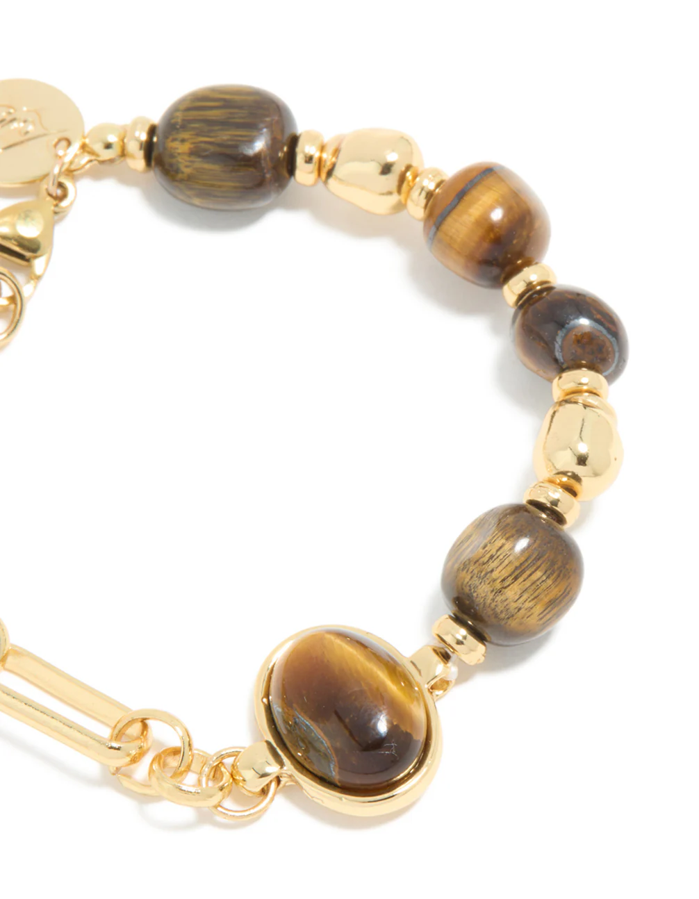 Waterproof Gold Plated Stainless Steel Bead & Tigers Eye Semi Precious Stone Beads Bracelet - Image 4