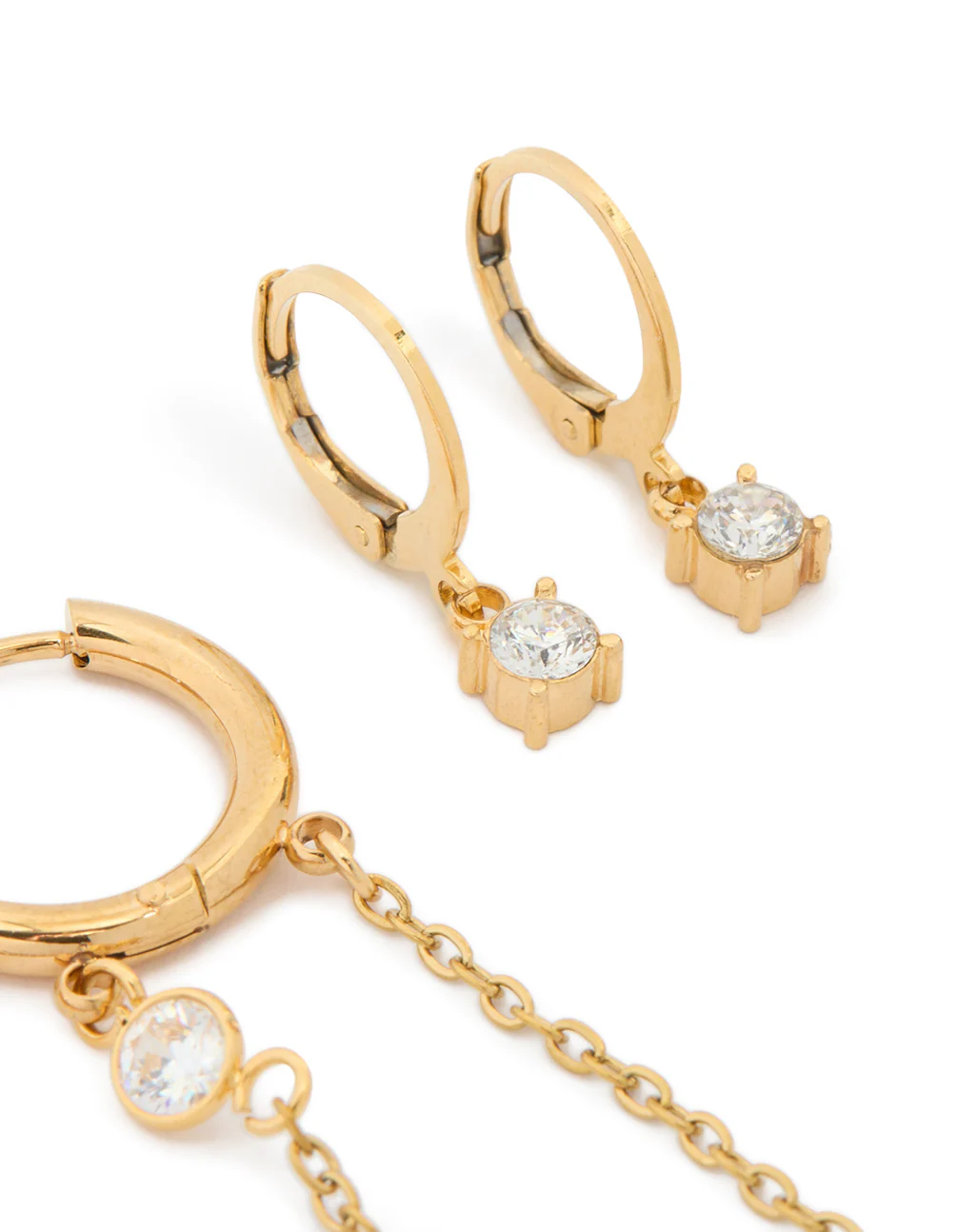 Waterproof Gold Plated Stainless Steel Bezel Clicker & Chain Earrings Stacking Pack - Image 3