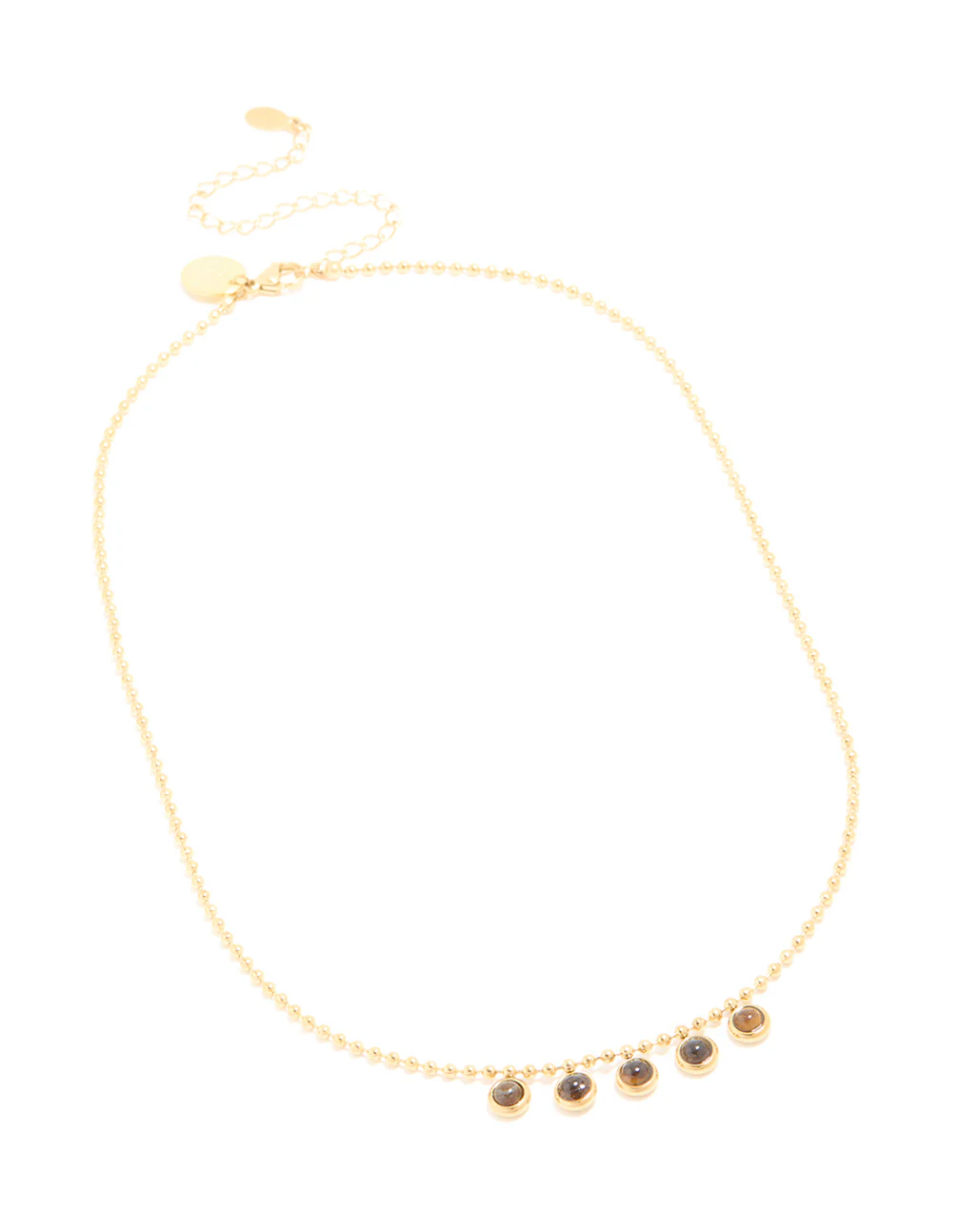 Waterproof Gold Plated Stainless Steel Bezel Tiger's Eye Semi Precious Stone Necklace - Image 4