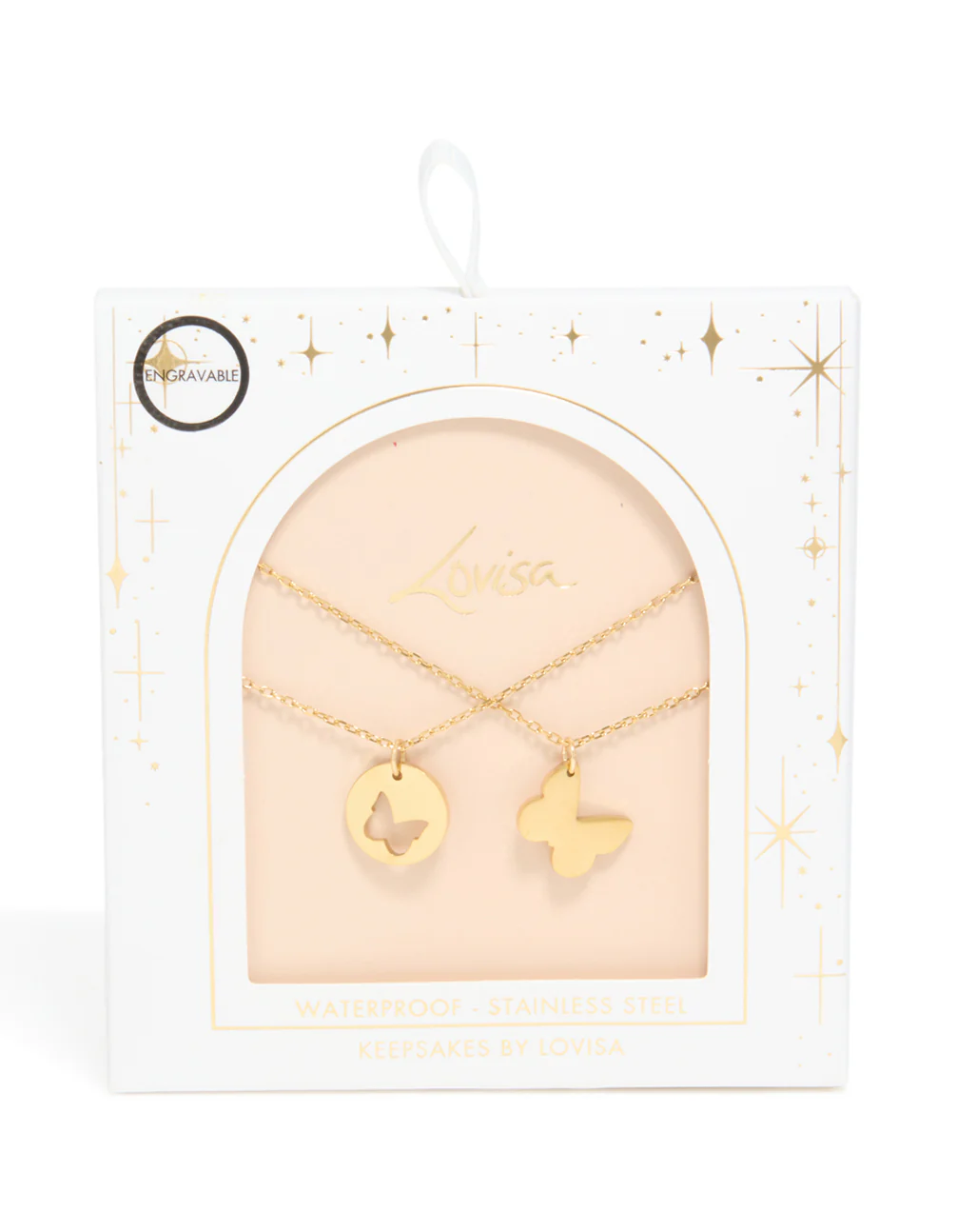 Waterproof Gold Plated Stainless Steel BFF Butterfly Layered Necklace - Image 3