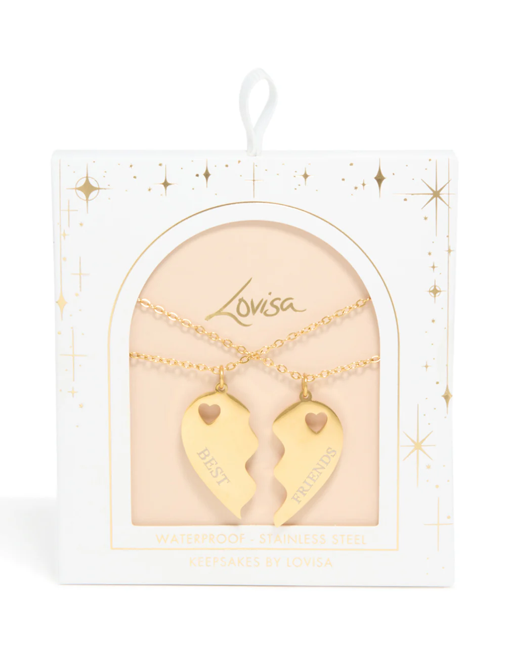 Waterproof Gold Plated Stainless Steel BFF Heart Necklaces 2-Pack - Image 3