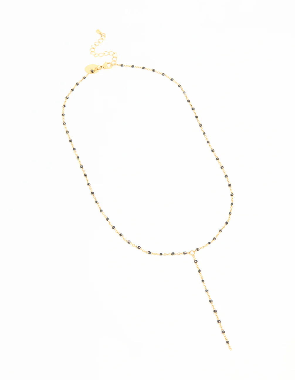 Waterproof Gold Plated Stainless Steel Black Bead Y-Necklace - Image 4