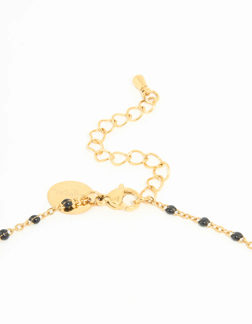 Waterproof Gold Plated Stainless Steel Black Bead Y-Necklace - Image 5