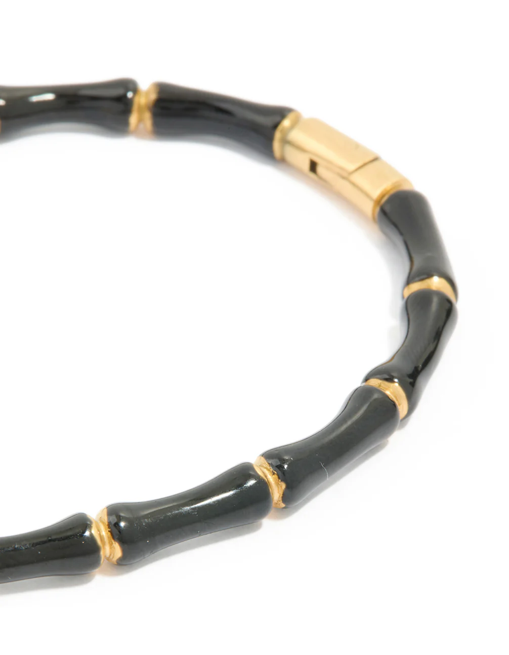Waterproof Gold Plated Stainless Steel Black Enamel Bamboo Bangle - Image 2