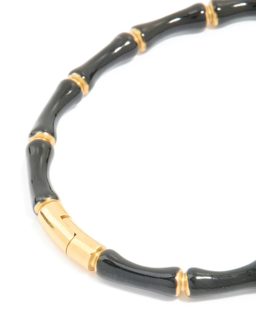 Waterproof Gold Plated Stainless Steel Black Enamel Bamboo Bangle - Image 3