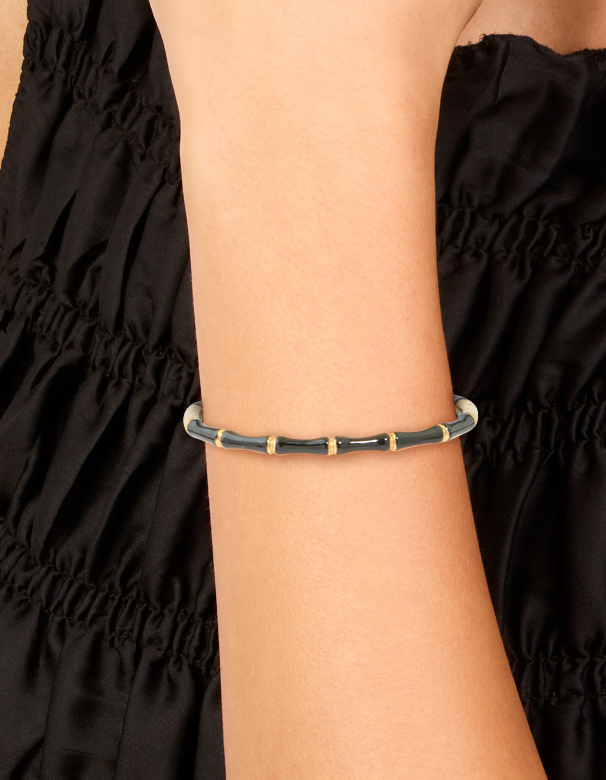 Waterproof Gold Plated Stainless Steel Black Enamel Bamboo Bangle - Image 4