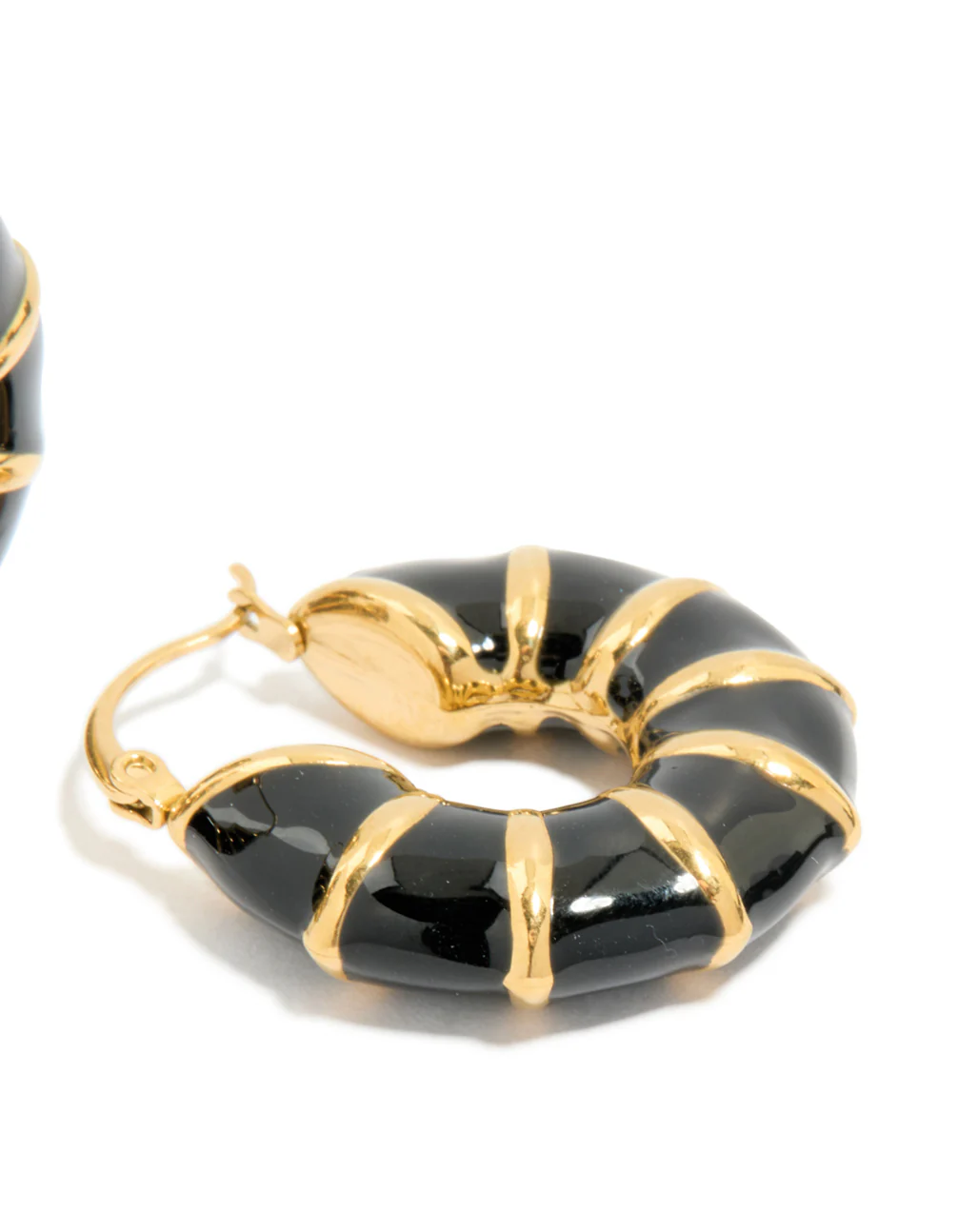 Waterproof Gold Plated Stainless Steel Black Enamel Bamboo Hoop Earrings - Image 5