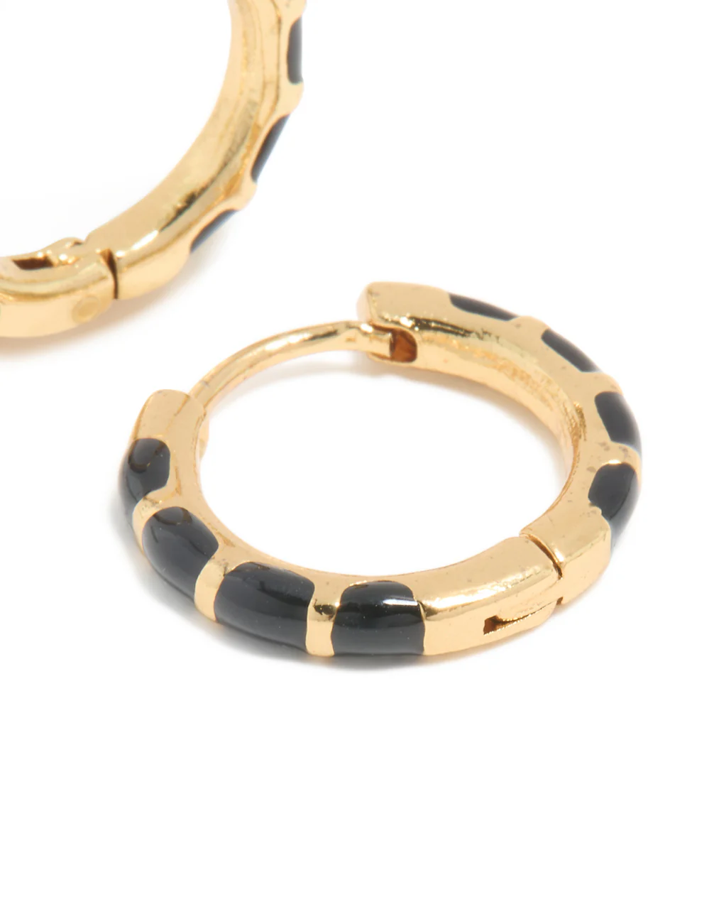 Waterproof Gold Plated Stainless Steel Black Enamel Bamboo Huggie Earrings - Image 5
