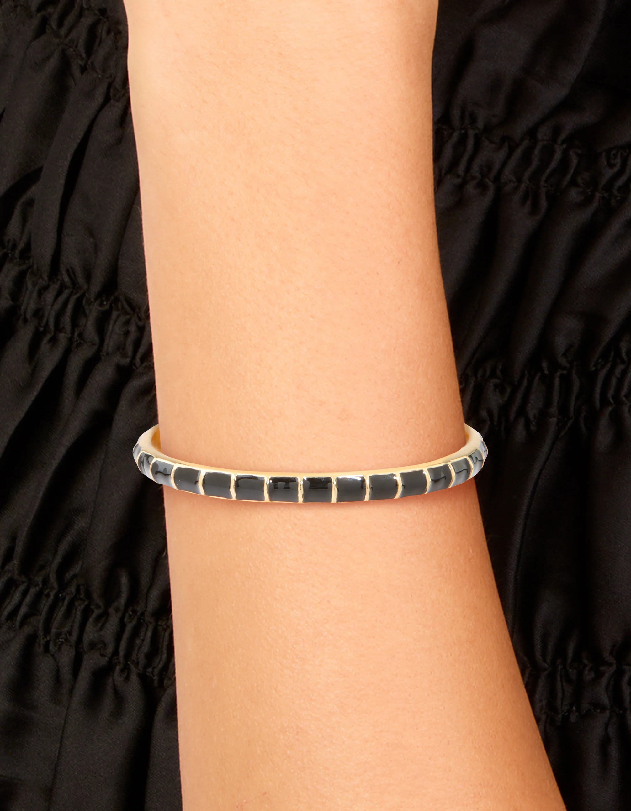 Waterproof Gold Plated Stainless Steel Black Enamel Bamboo Wrist Cuff - Image 2