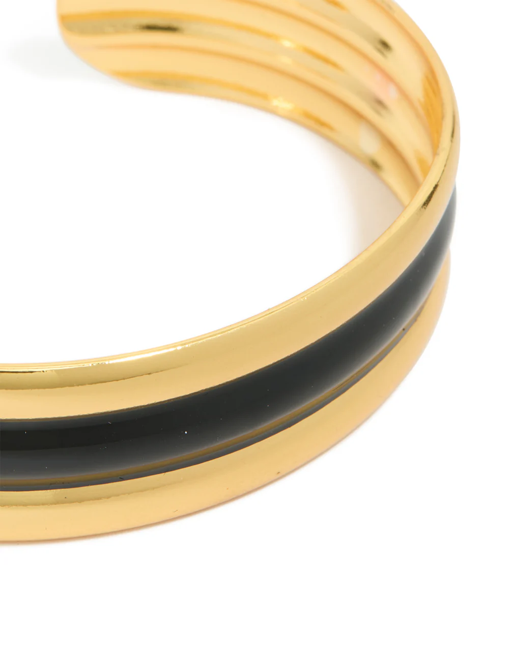 Waterproof Gold Plated Stainless Steel Black Enamel Inlay Wrist Cuff - Image 2