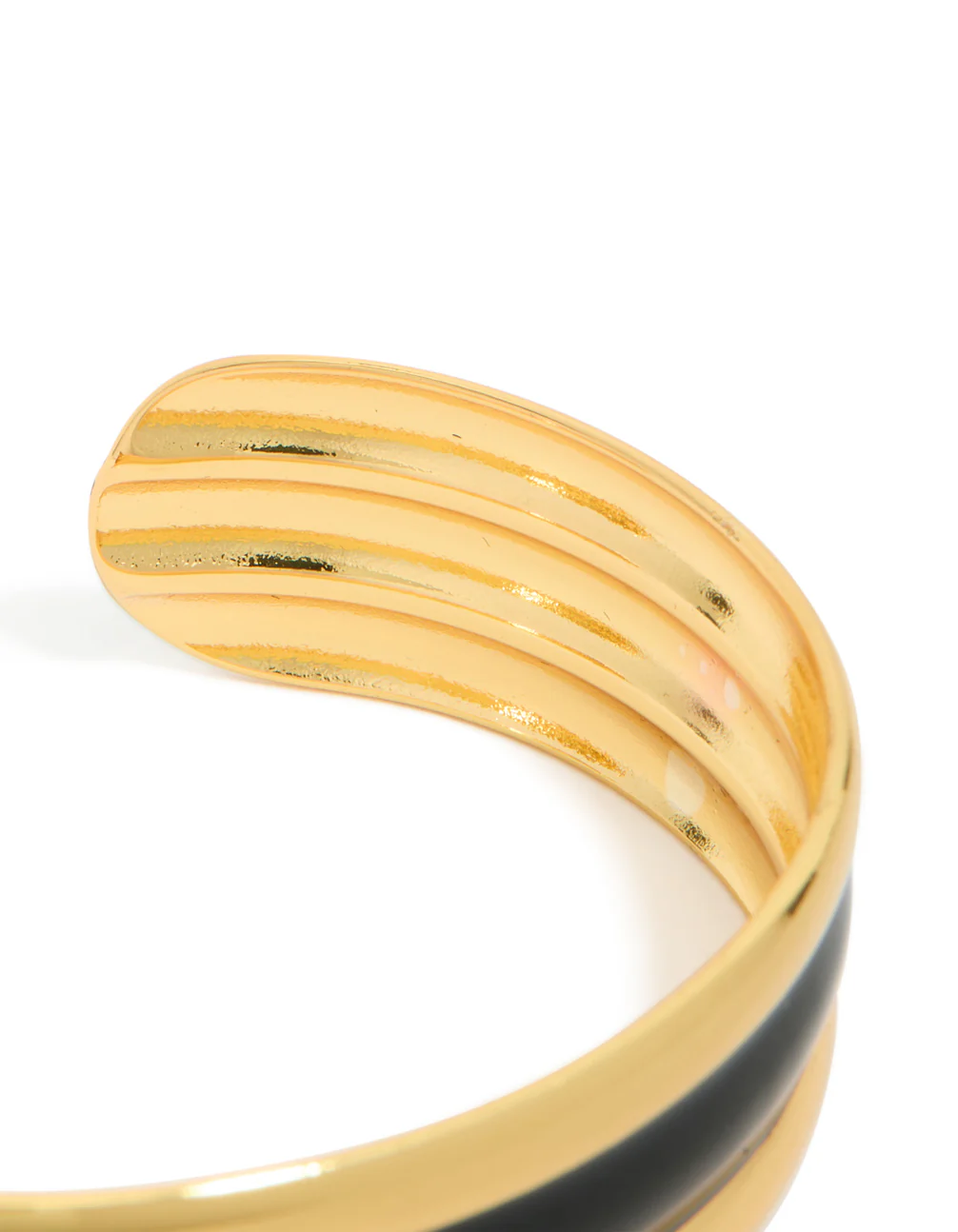 Waterproof Gold Plated Stainless Steel Black Enamel Inlay Wrist Cuff - Image 3