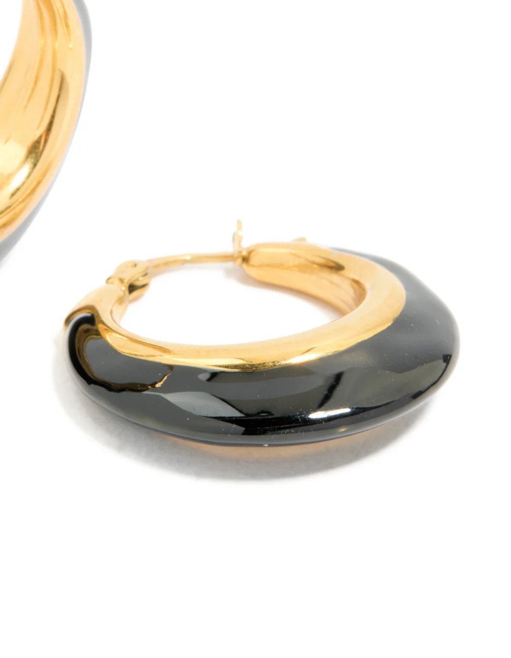Waterproof Gold Plated Stainless Steel Black Enamel Short Hoop Earrings - Image 5
