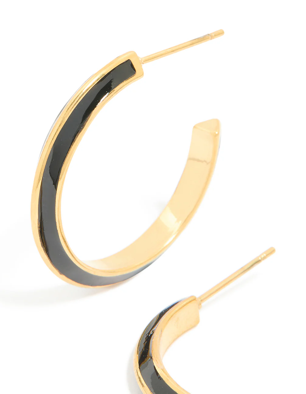 Waterproof Gold Plated Stainless Steel Black Enamel Stripe Hoop Earrings - Image 4