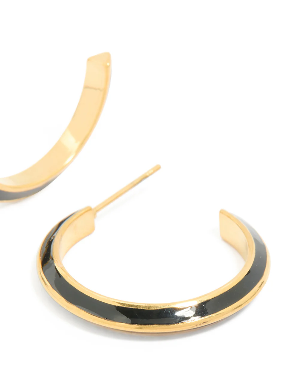 Waterproof Gold Plated Stainless Steel Black Enamel Stripe Hoop Earrings - Image 5