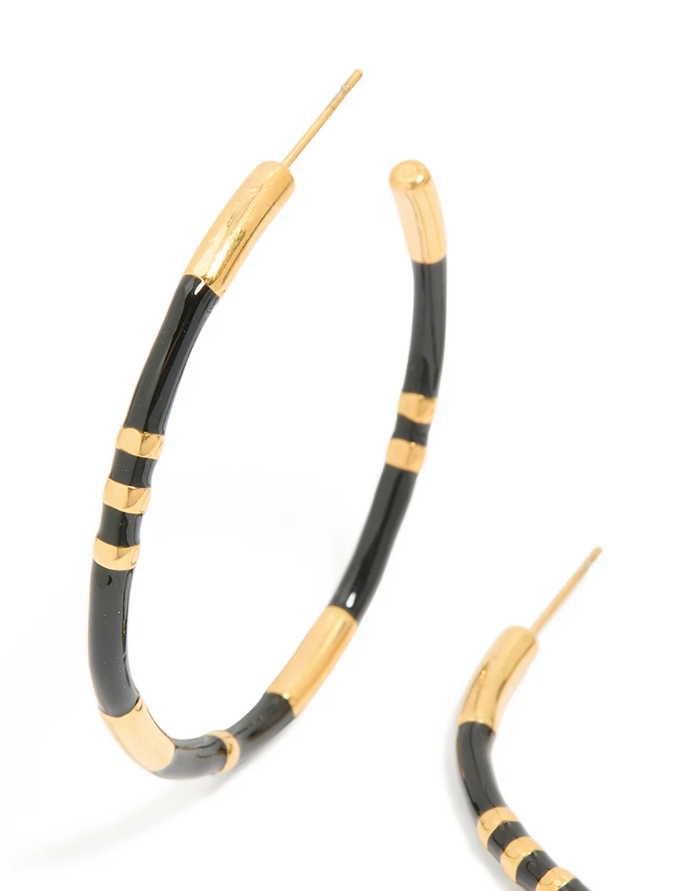 Waterproof Gold Plated Stainless Steel Black Enamel Striped Hoop Earrings - Image 4