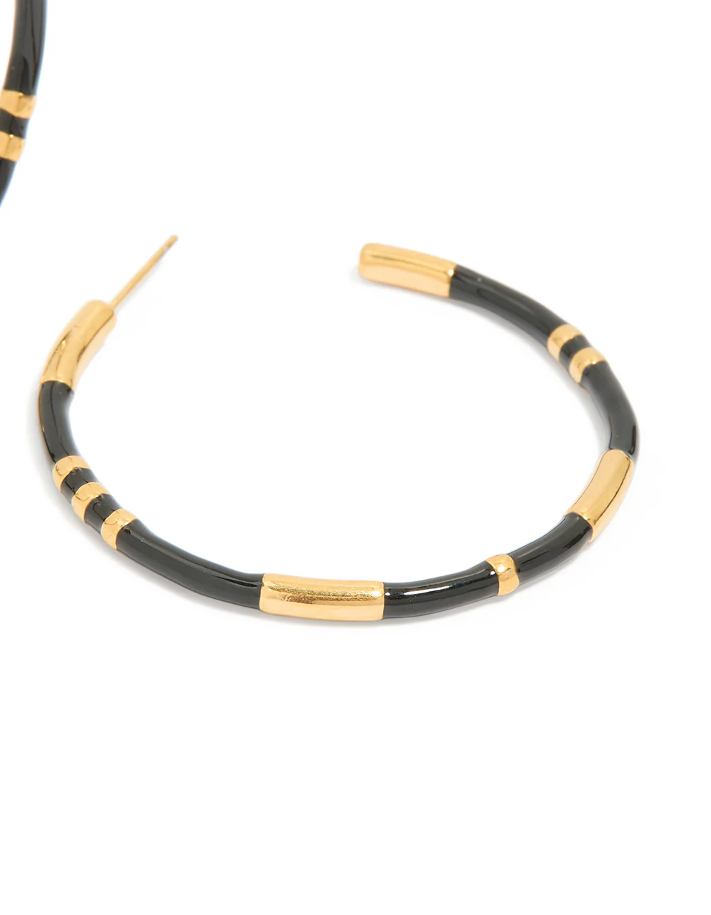 Waterproof Gold Plated Stainless Steel Black Enamel Striped Hoop Earrings - Image 5