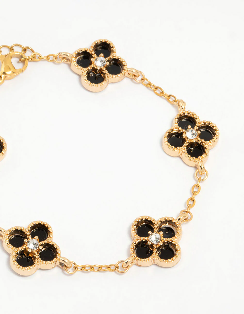 Waterproof Gold Plated Stainless Steel Black Flower Bracelet - Image 2
