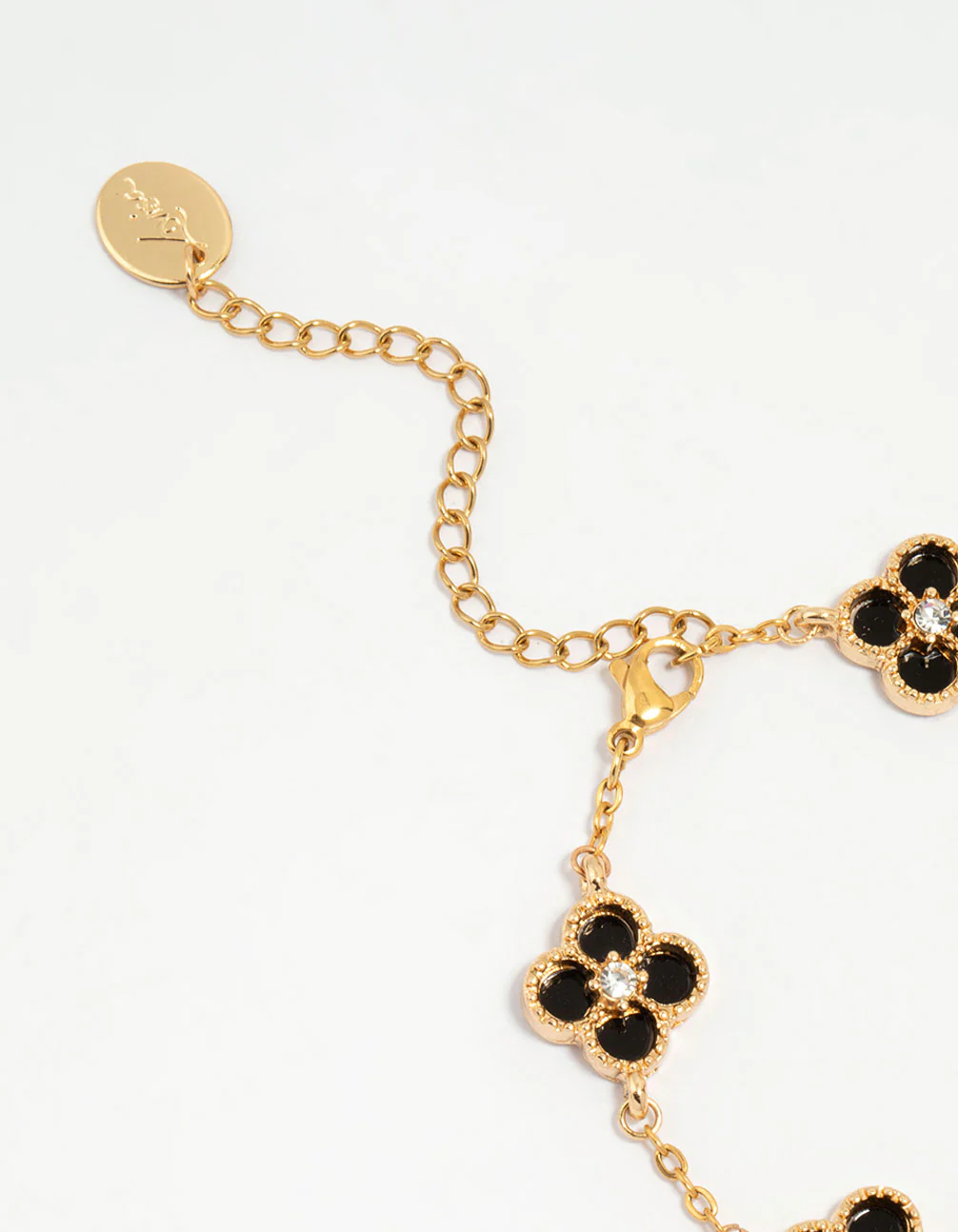 Waterproof Gold Plated Stainless Steel Black Flower Bracelet - Image 3