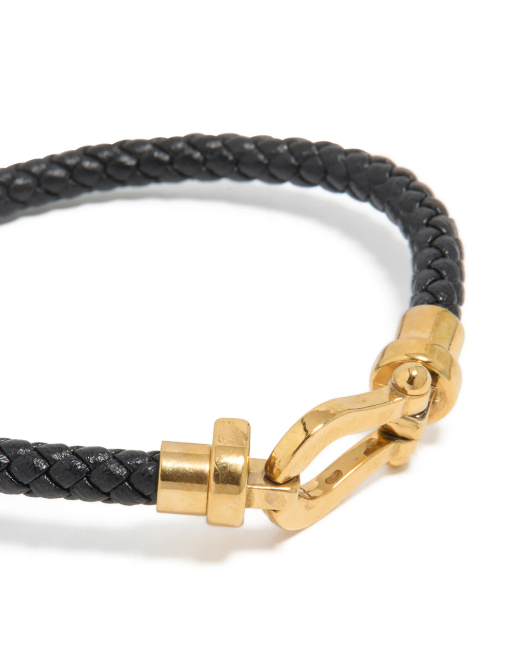 Waterproof Gold Plated Stainless Steel Black PU Leather Braided Chunky Link Bracelet - Image 3