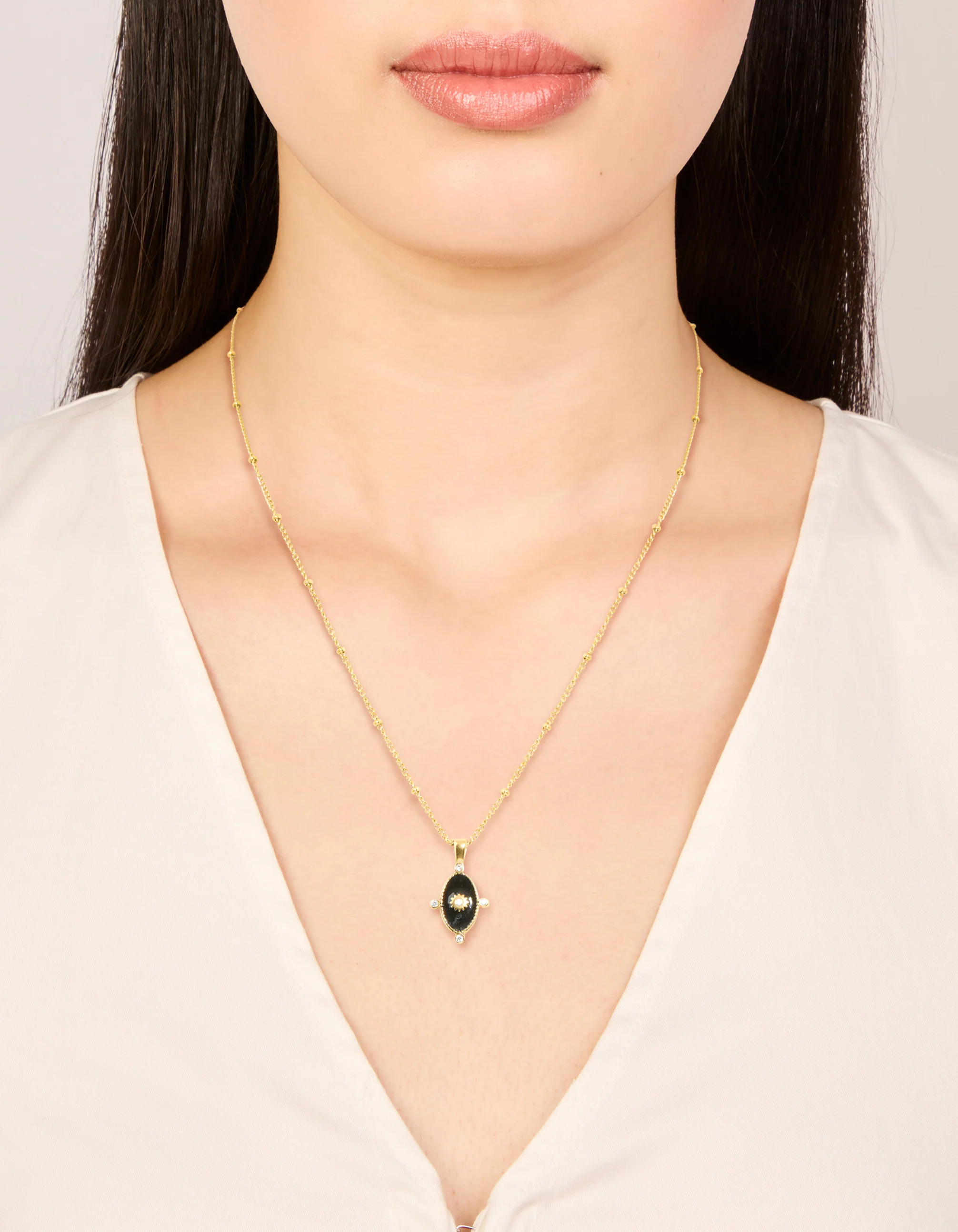 Waterproof Gold Plated Stainless Steel Black Tab Necklace - Image 6
