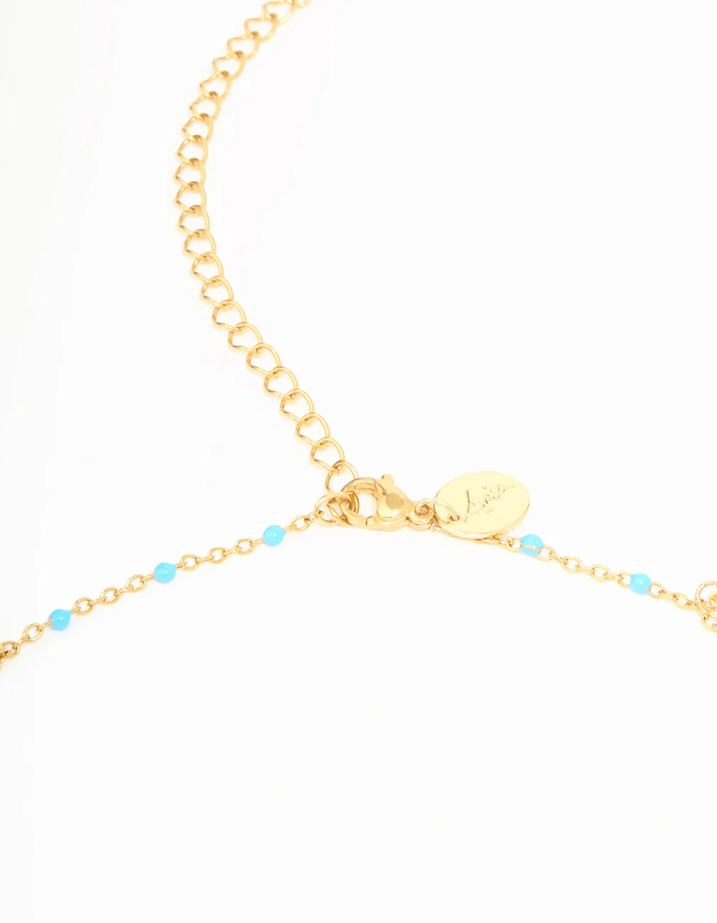 Waterproof Gold Plated Stainless Steel Blue Beaded Dainty Waist Chain - Image 2