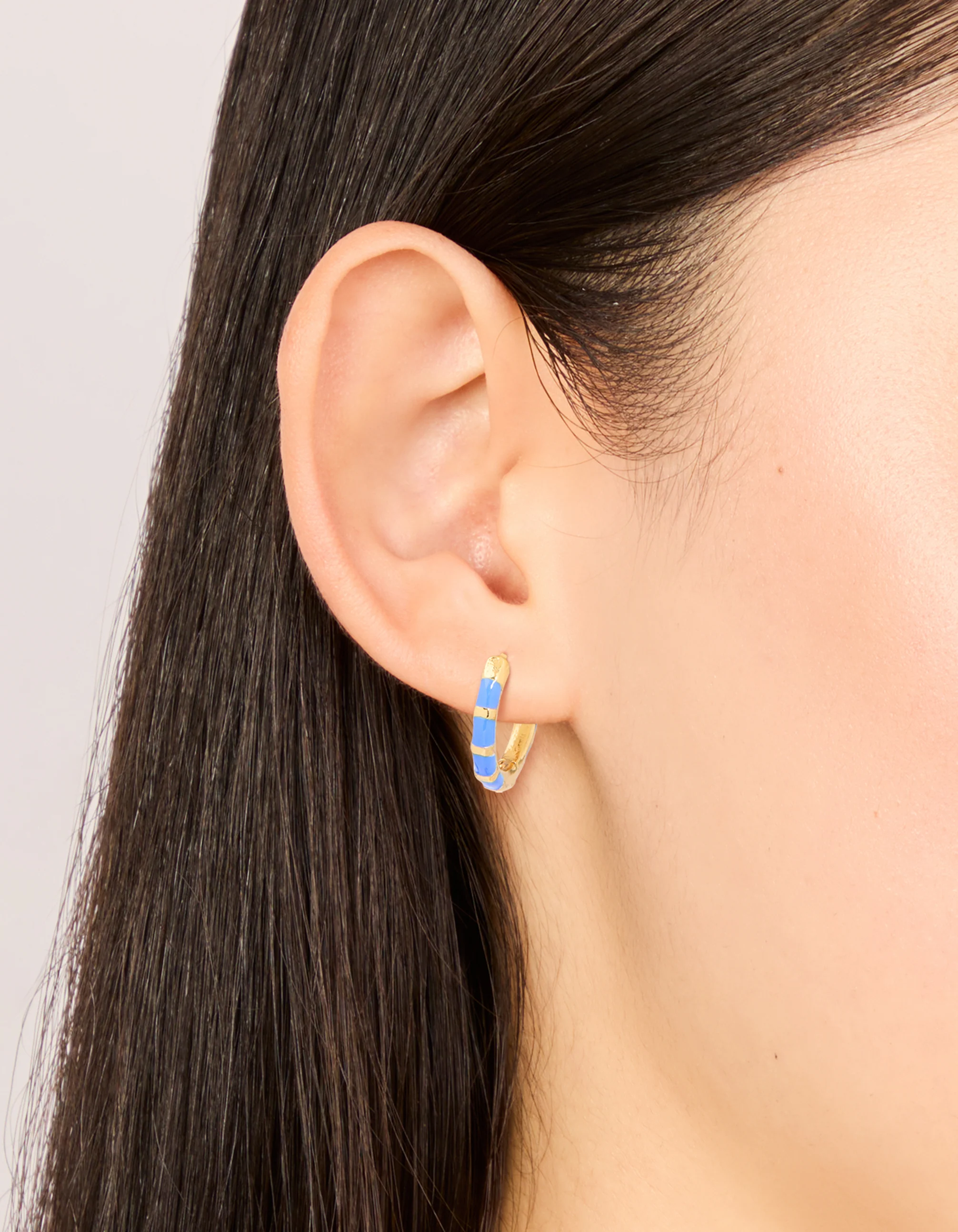 Waterproof Gold Plated Stainless Steel Blue Enamel Bamboo Huggie Earrings - Image 2