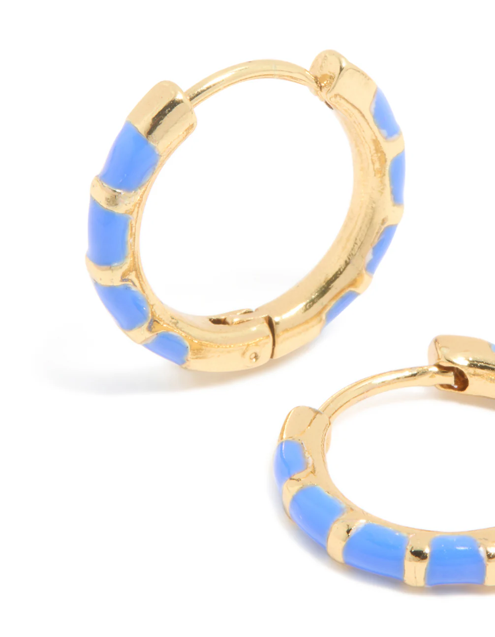 Waterproof Gold Plated Stainless Steel Blue Enamel Bamboo Huggie Earrings - Image 4