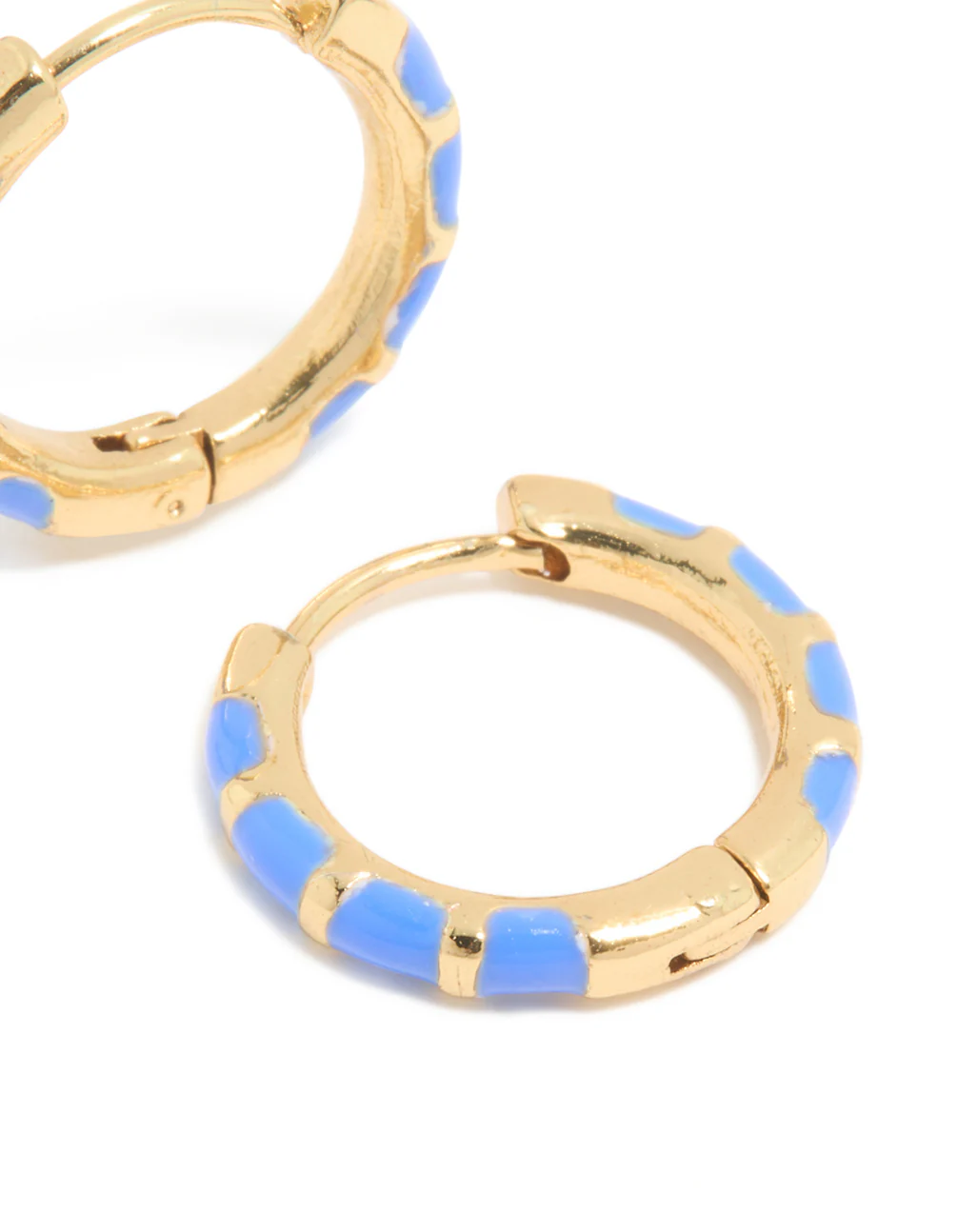 Waterproof Gold Plated Stainless Steel Blue Enamel Bamboo Huggie Earrings - Image 5