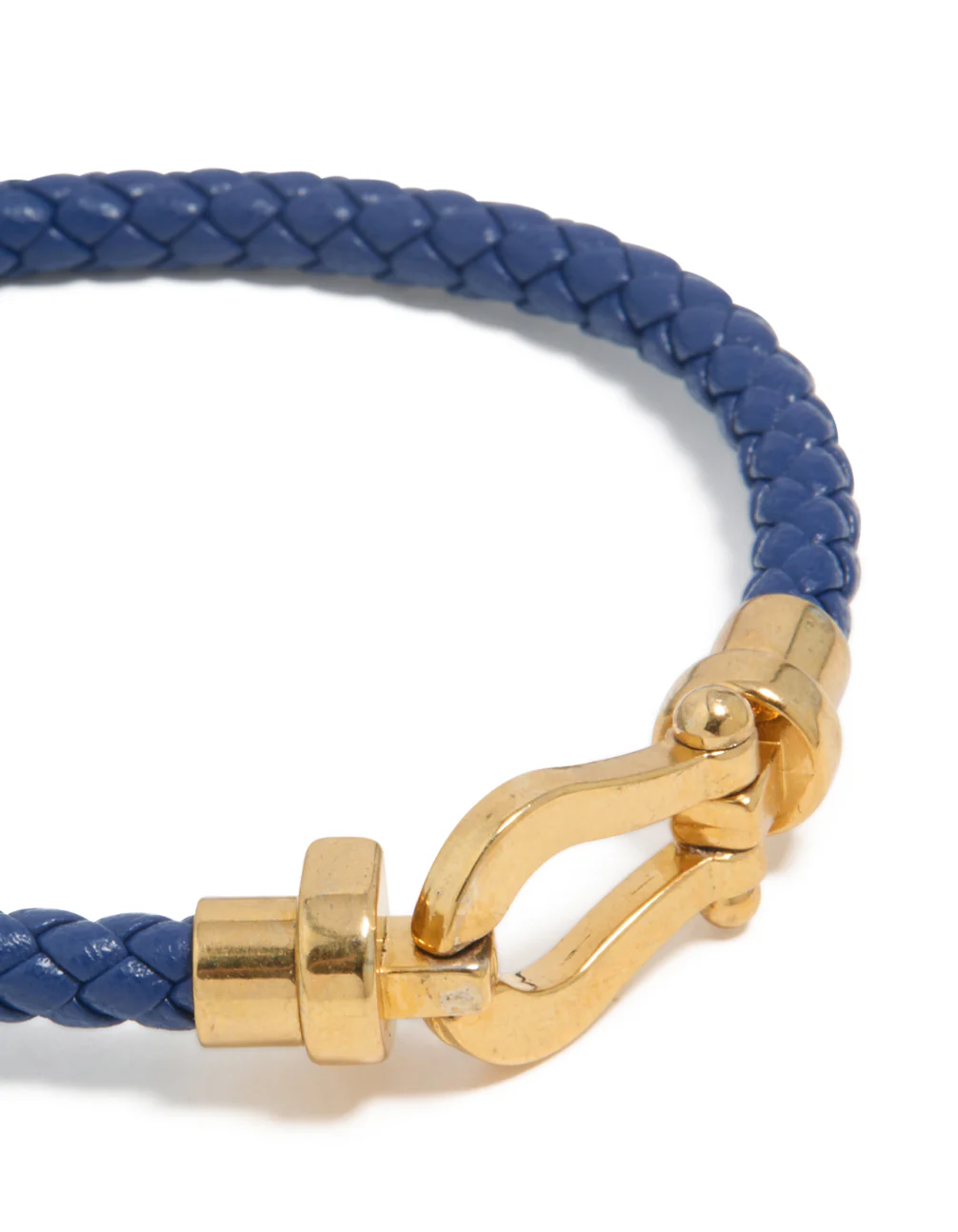 Waterproof Gold Plated Stainless Steel Blue PU Leather Braided Chunky Link Bracelet - Image 3