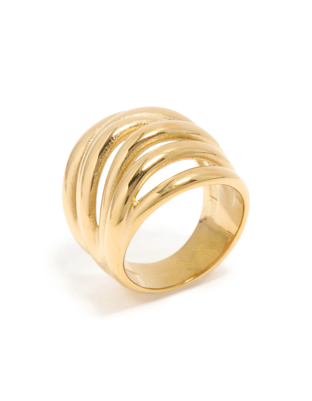 Waterproof Gold Plated Stainless Steel Bold Stacked Line Ring - Image 4