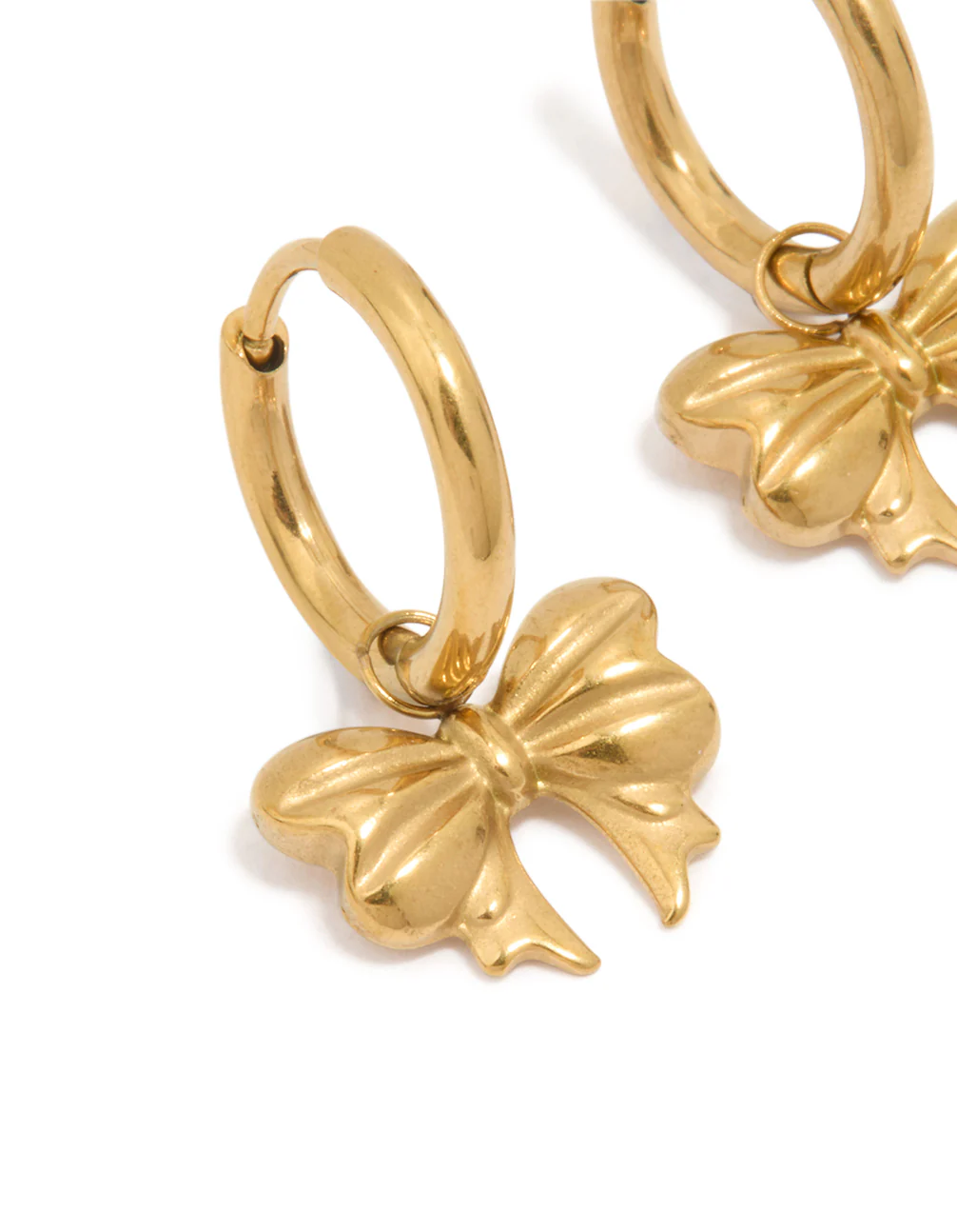 Waterproof Gold Plated Stainless Steel Bow Hoop Earrings - Image 4