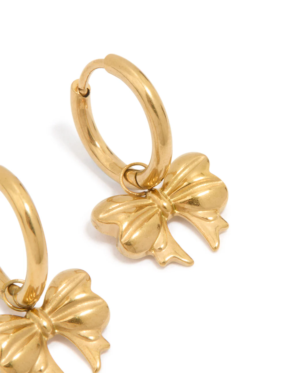 Waterproof Gold Plated Stainless Steel Bow Hoop Earrings - Image 5