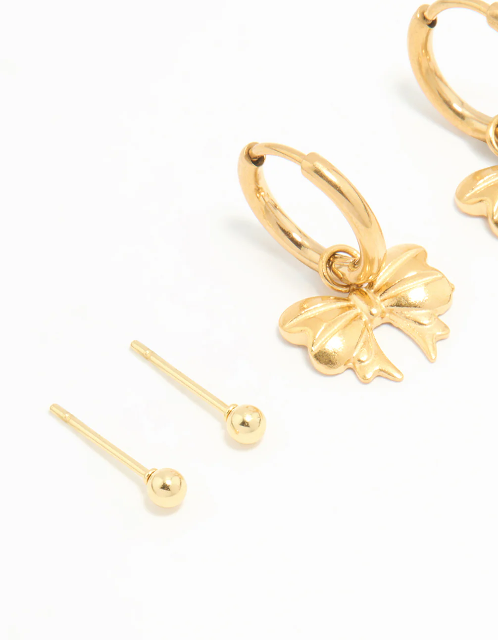Waterproof Gold Plated Stainless Steel Bow Stacker Earrings 3-Pack - Image 2