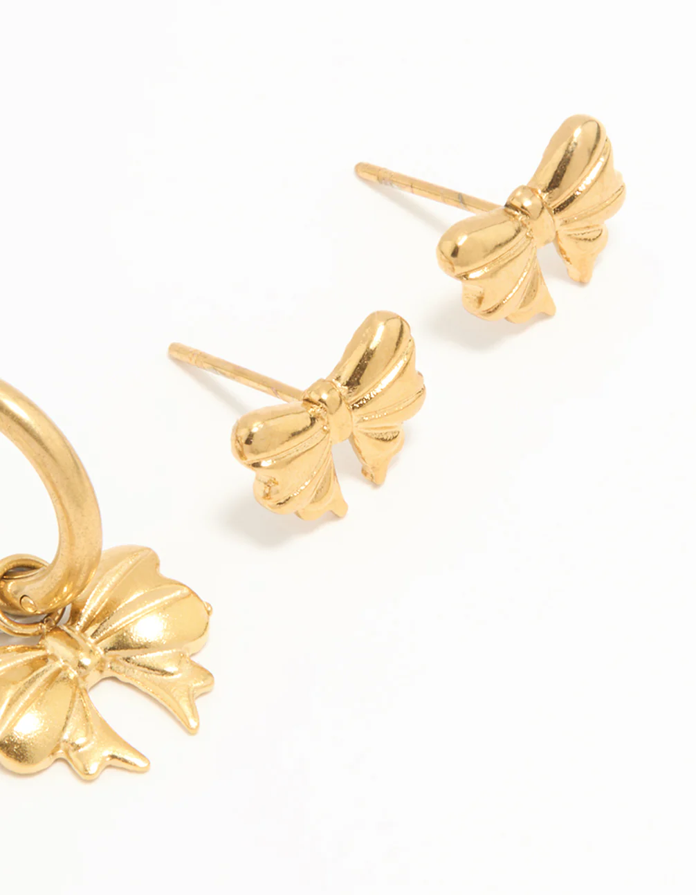 Waterproof Gold Plated Stainless Steel Bow Stacker Earrings 3-Pack - Image 3