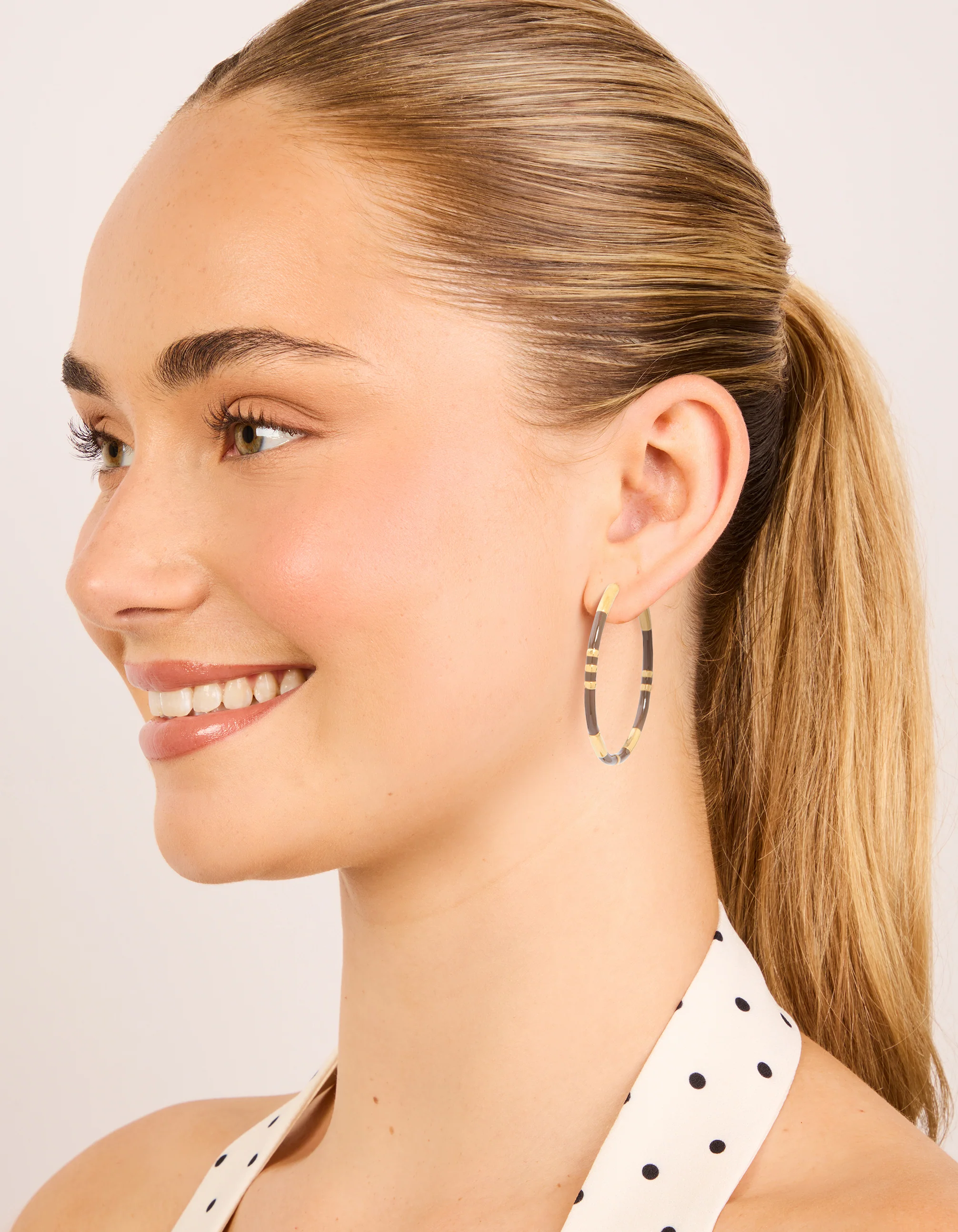 Waterproof Gold Plated Stainless Steel Brown Enamel Hoop Earrings - Image 3