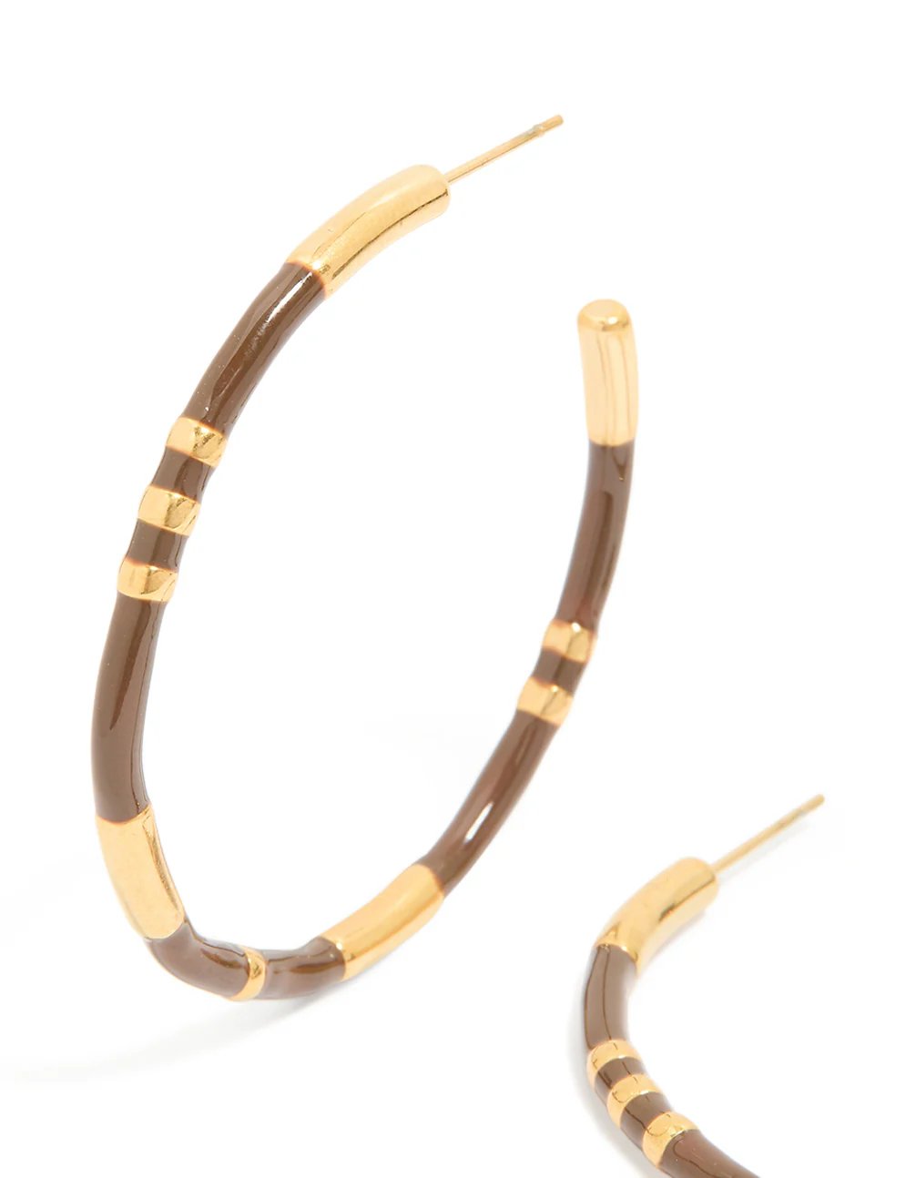 Waterproof Gold Plated Stainless Steel Brown Enamel Hoop Earrings - Image 4