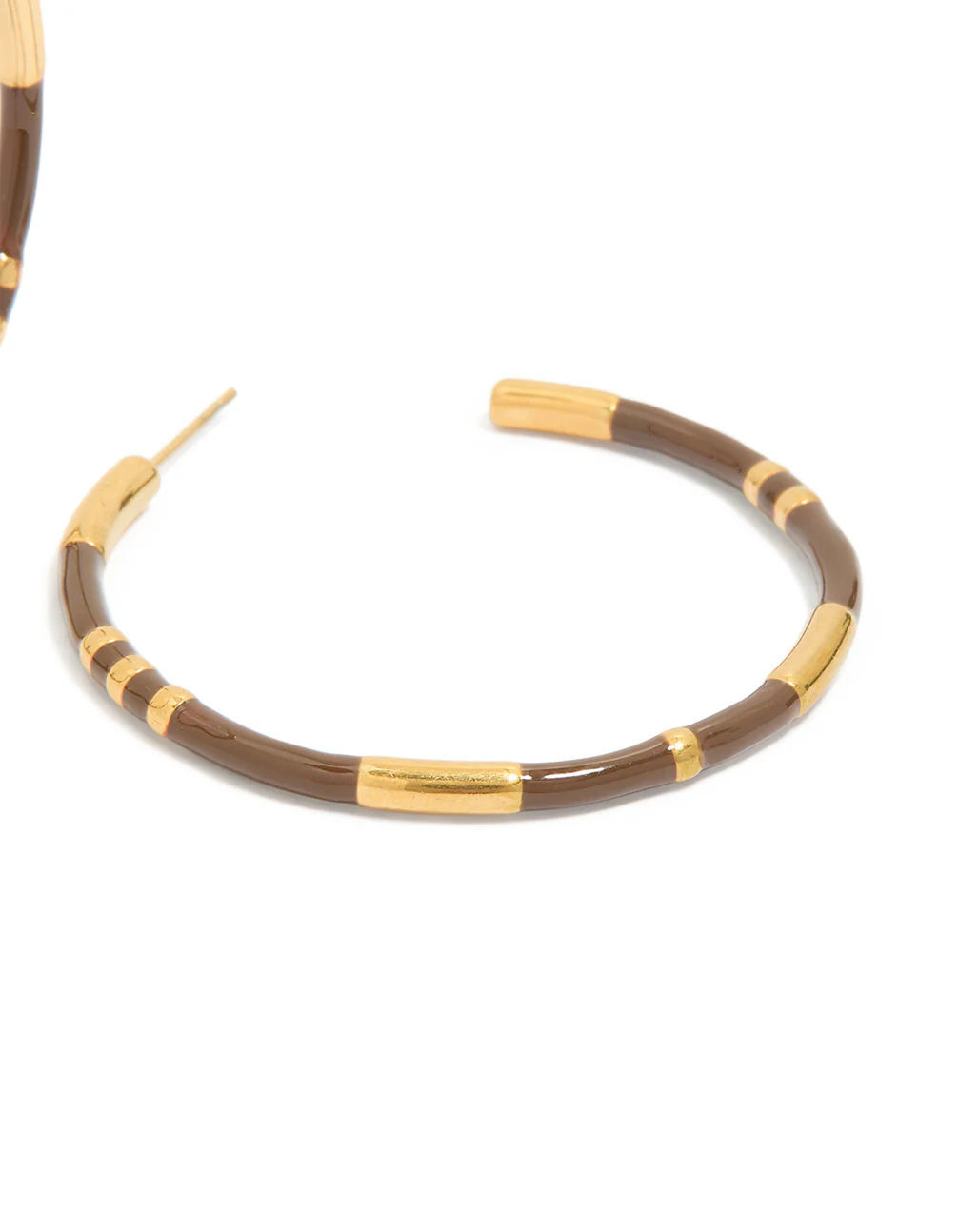 Waterproof Gold Plated Stainless Steel Brown Enamel Hoop Earrings - Image 5