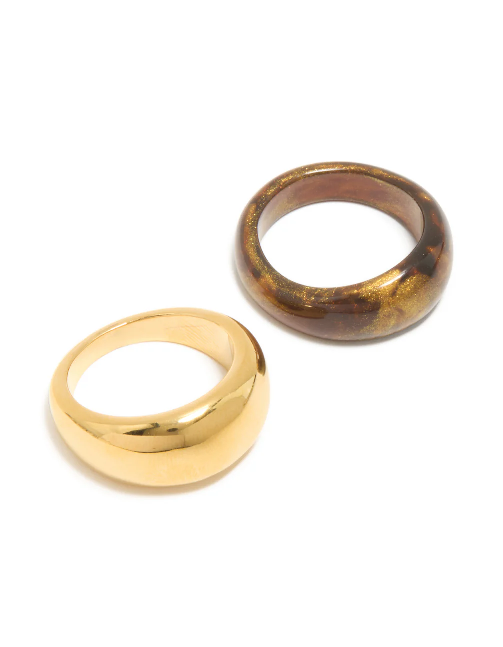 Waterproof Gold Plated Stainless Steel & Brown Modern Stacking Rings 2-Pack - Image 2