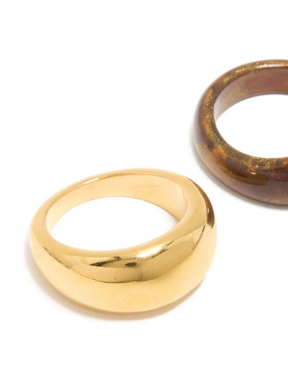 Waterproof Gold Plated Stainless Steel & Brown Modern Stacking Rings 2-Pack - Image 4