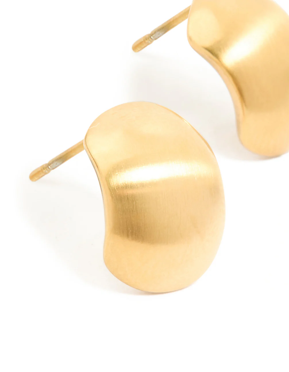 Waterproof Gold Plated Stainless Steel Brushed Pebble Earrings - Image 2