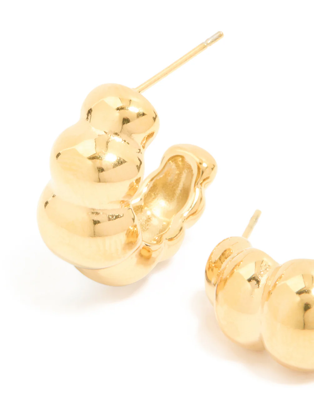 Waterproof Gold Plated Stainless Steel Bubble Croissant Hoop Earrings - Image 4